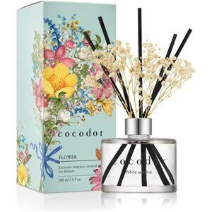 Flower Reed Diffuser Set 6.7oz White Jasmine Scent Diffuser with Sticks Decor